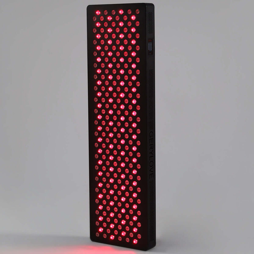Red light therapy for arthritis pain relief, showcasing a sleek design with numerous red LED lights.