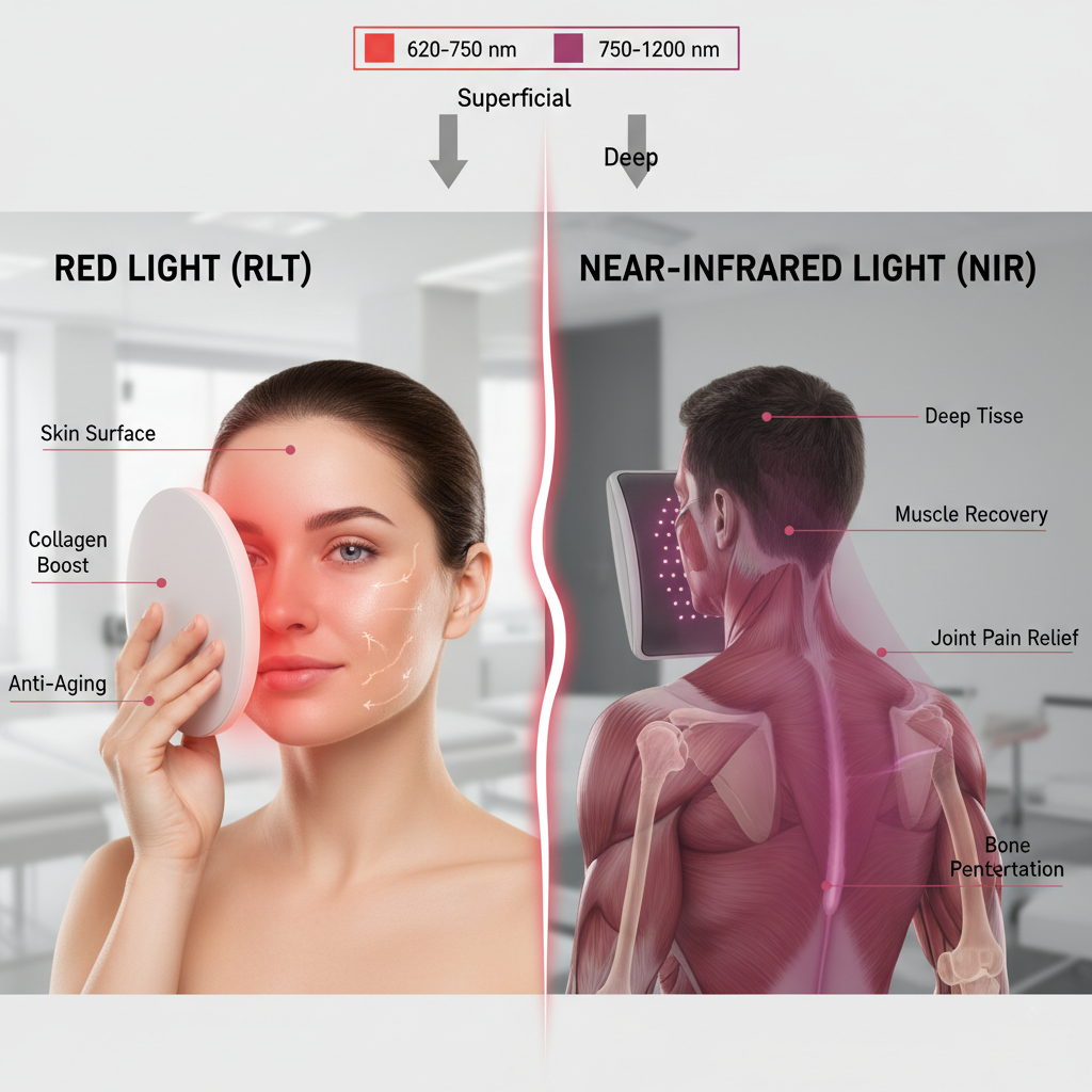 Red vs Near-Infrared Light Therapy: Key Insights on skin surface benefits and deep tissue healing.