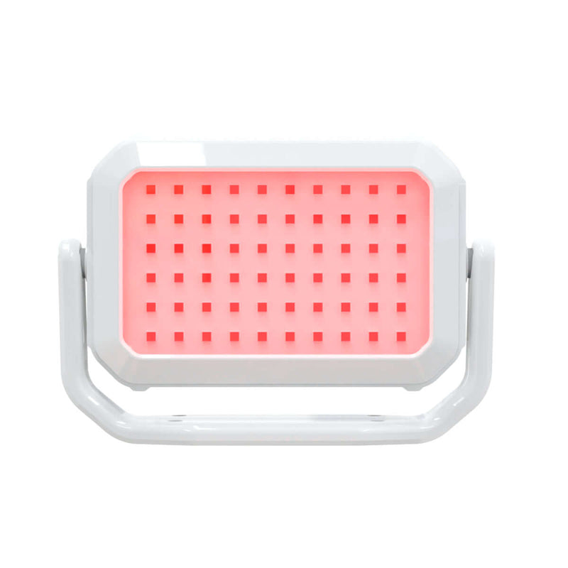 Handheld red light therapy device with a modern design for portable skincare treatments.