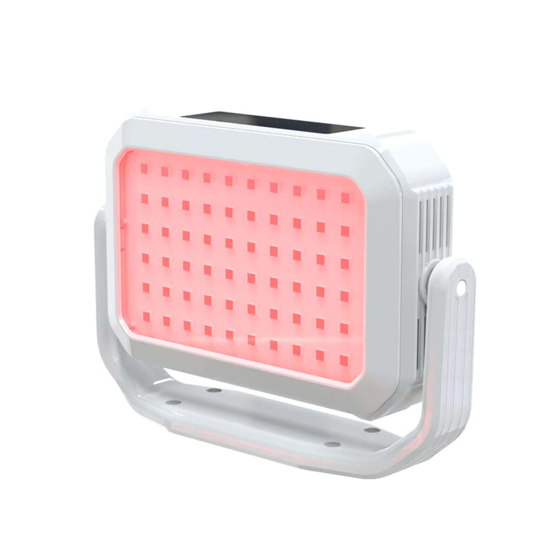 Handheld red light therapy device in sleek design, featuring red LED lights for effective skincare treatment.