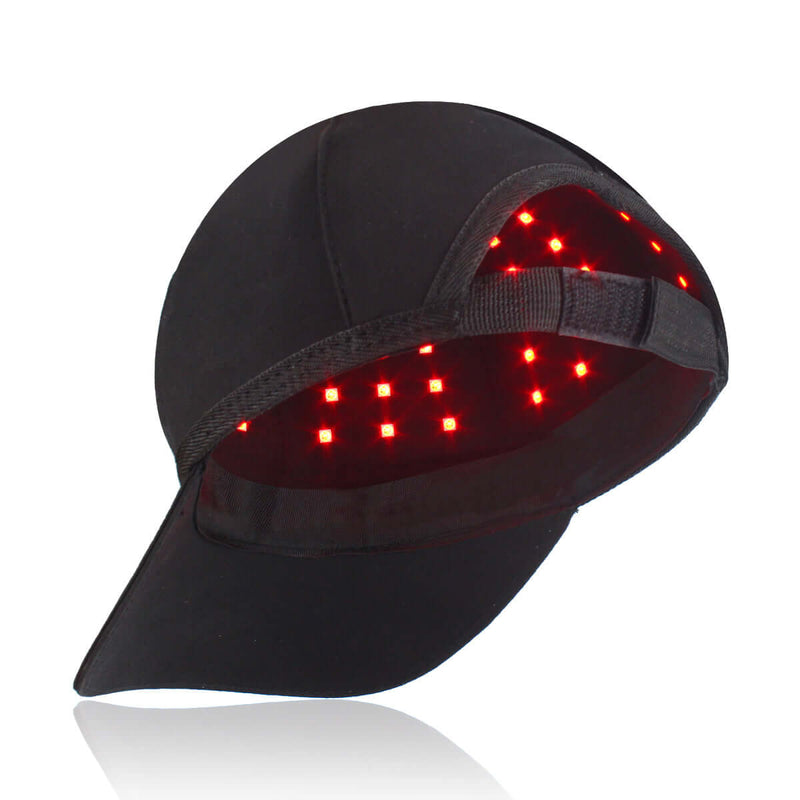 Red light therapy hat for hair regrowth featuring 330 high-powered LEDs for effective hair treatment.